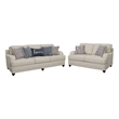 Benjara Liya 2pc Sofa and Loveseat Set- 7 Blue Pillows- Light Gray