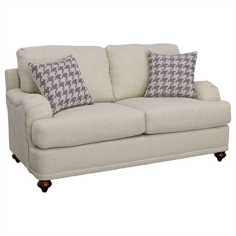 Benjara Liya 2pc Sofa and Loveseat Set- 7 Blue Pillows- Light Gray