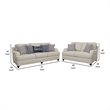 Benjara Liya 2pc Sofa and Loveseat Set- 7 Blue Pillows- Light Gray