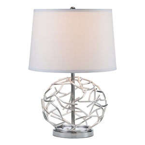 Benjara 24&quot Table Lamp- Silver Hollow Geometric Globe Base- Empire Shade