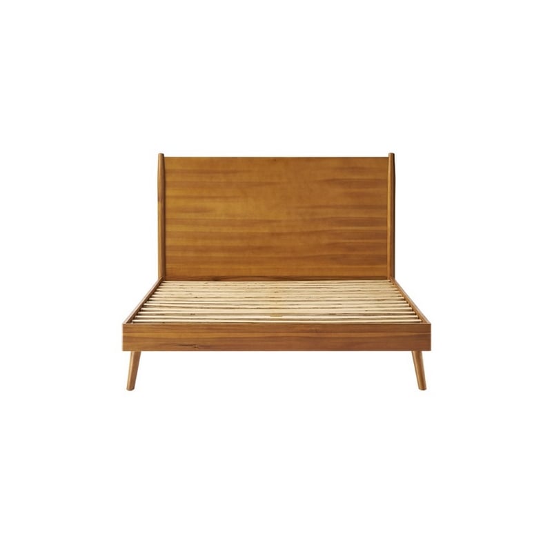 Benjara King Size Bed with Slat Panel Design- Natural Acacia Wood Finish