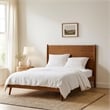 Benjara King Size Bed with Slat Panel Design- Natural Acacia Wood Finish
