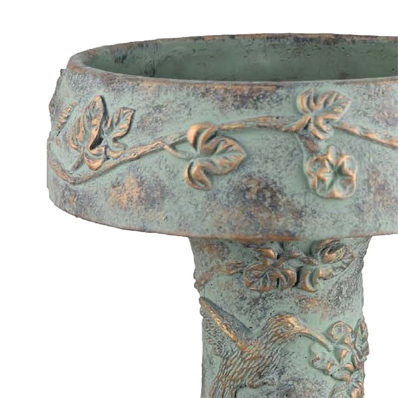 Benjara Menon Bird Bath Feeder- Decorative Designs- Green Terracotta- 20