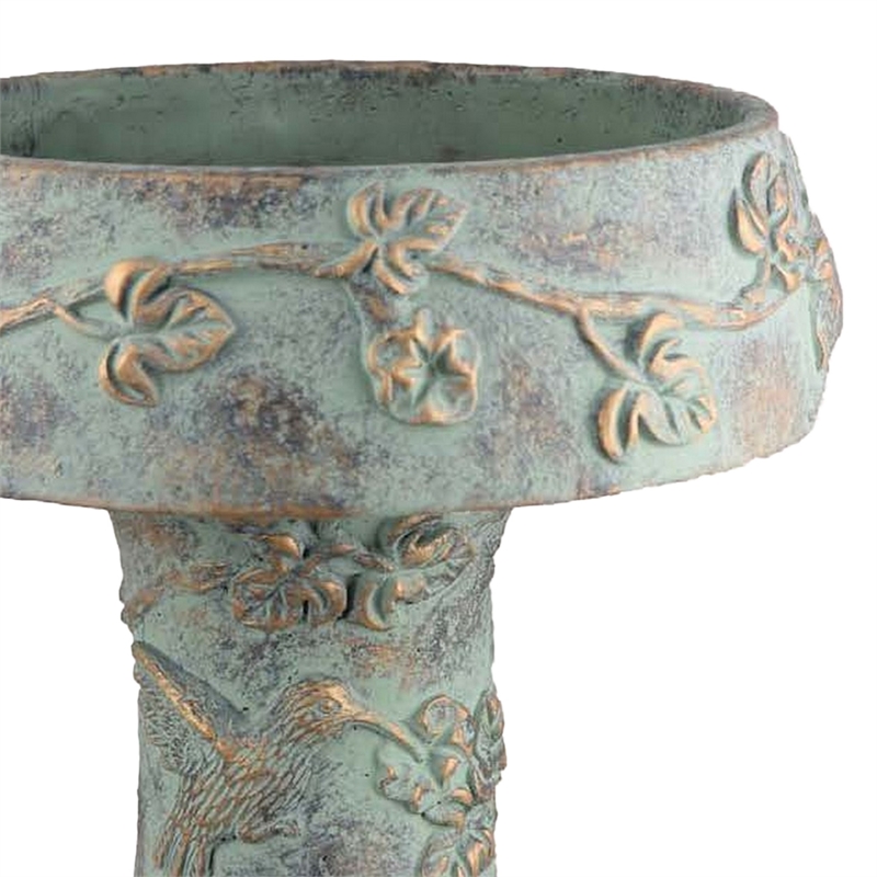 Benjara Menon Bird Bath Feeder- Decorative Designs- Green Terracotta- 20