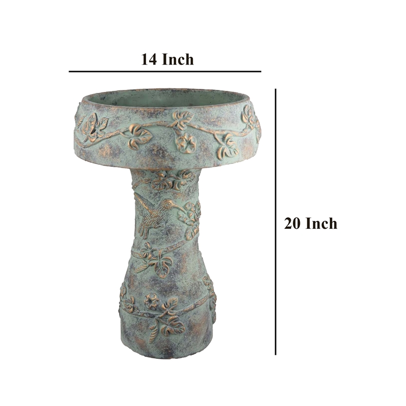Benjara Menon Bird Bath Feeder- Decorative Designs- Green Terracotta- 20