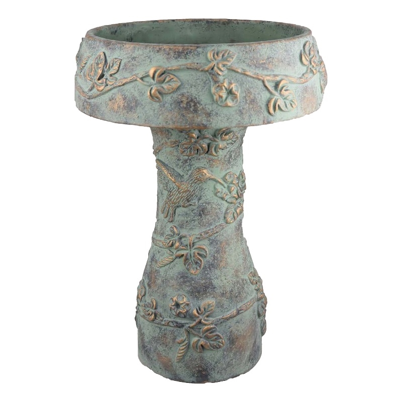 Benjara Menon Bird Bath Feeder- Decorative Designs- Green Terracotta- 20