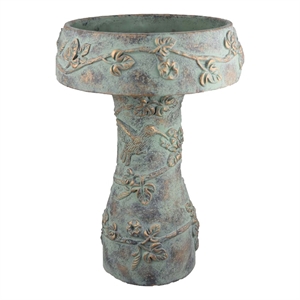 Benjara Menon Bird Bath Feeder- Decorative Designs- Green Terracotta- 20&quot