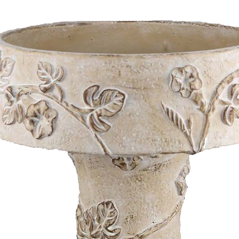 Benjara Menon Bird Bath Feeder- Decorative Designs White Terracotta- 20
