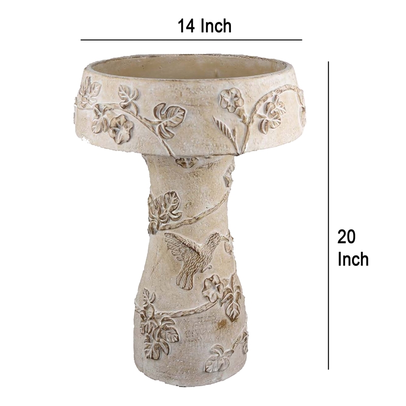 Benjara Menon Bird Bath Feeder- Decorative Designs White Terracotta- 20