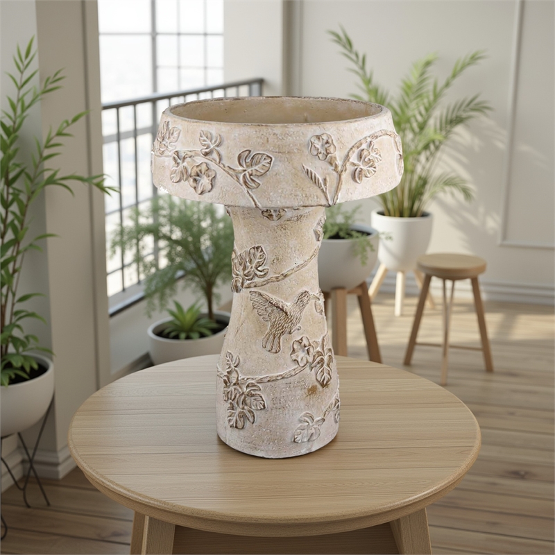 Benjara Menon Bird Bath Feeder- Decorative Designs White Terracotta- 20