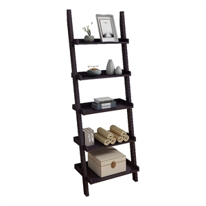 Benjara Accent Ladder Bookcase with 5 Shelves- 72&quot- Red Cocoa Brown