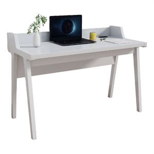Benjara Writing Desk- Wrap Around Tabletop- 50&quot- Modern White Finish