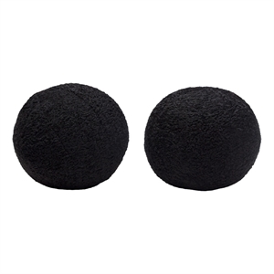 Benjara Wily Accent Pillow Set of 2- 10&quot Round Ball- Black Faux Sheepskin
