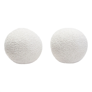 Benjara Wily Accent Pillow Set of 2- 10&quot Round Ball- White Faux Sheepskin