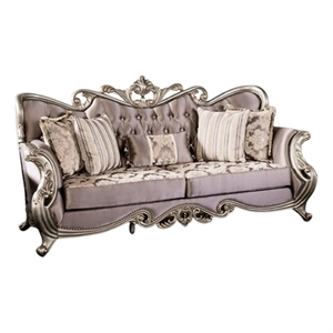 Benjara Aboi Sofa- 5 Accent Pillows- Purple Velvet- Carved Details- 95&quot