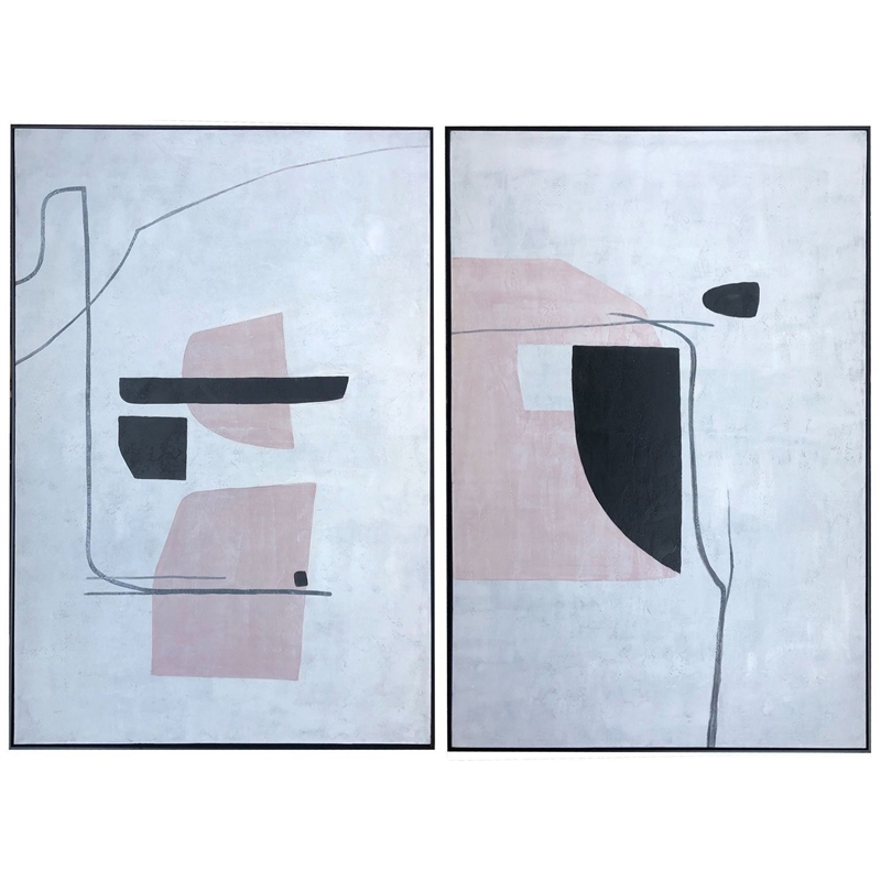 Benjara 59 x 79 Wall Art Painting Set of 2- Abstract Design- Wood- White- Black