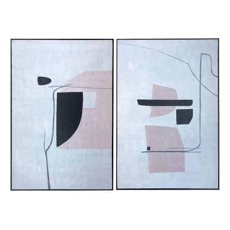 Benjara 59 x 79 Wall Art Painting Set of 2- Abstract Design- Wood- White- Black