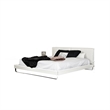 Benjara Zio Queen Size Platform Bed- White Faux Leather- Stainless Steel