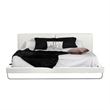 Benjara Zio Queen Size Platform Bed- White Faux Leather- Stainless Steel