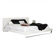 Benjara Zio Queen Size Platform Bed- White Faux Leather- Stainless Steel