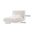 Benjara Valy Platform King Size Bed- Vertical Striped Tufted Ivory Upholstered