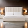 Benjara Valy Platform King Size Bed- Vertical Striped Tufted Ivory Upholstered