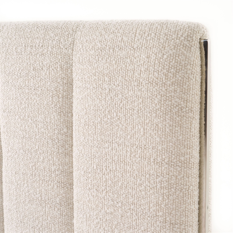 Benjara Valy Platform King Size Bed- Vertical Striped Tufted Ivory Upholstered