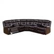 Benjara 3pc Sectional Motion Power Recliner Sofa Set- Dark Brown Faux Leather
