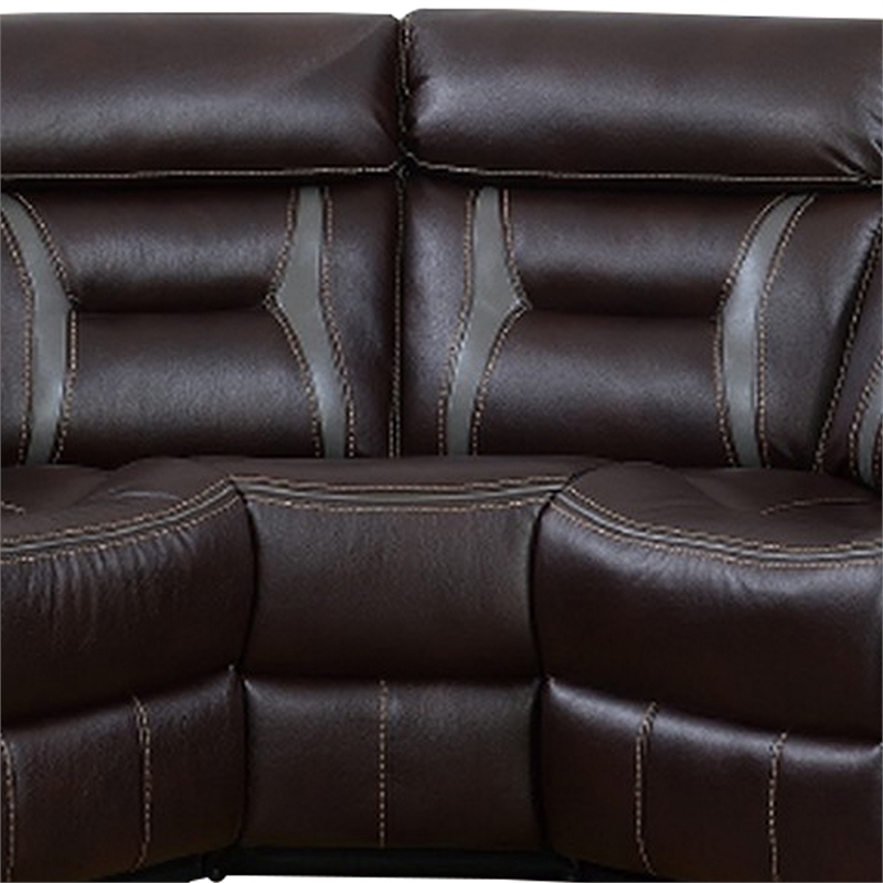 Benjara 3pc Sectional Motion Power Recliner Sofa Set- Dark Brown Faux Leather
