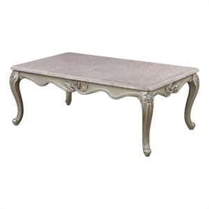 Benjara Kerra Cocktail Coffee Table- Beige Marble- Carved Champagne 54&quot
