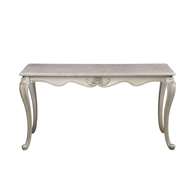 Benjara Kerra Console Table- Beige Marble- Classic Carved Champagne 58