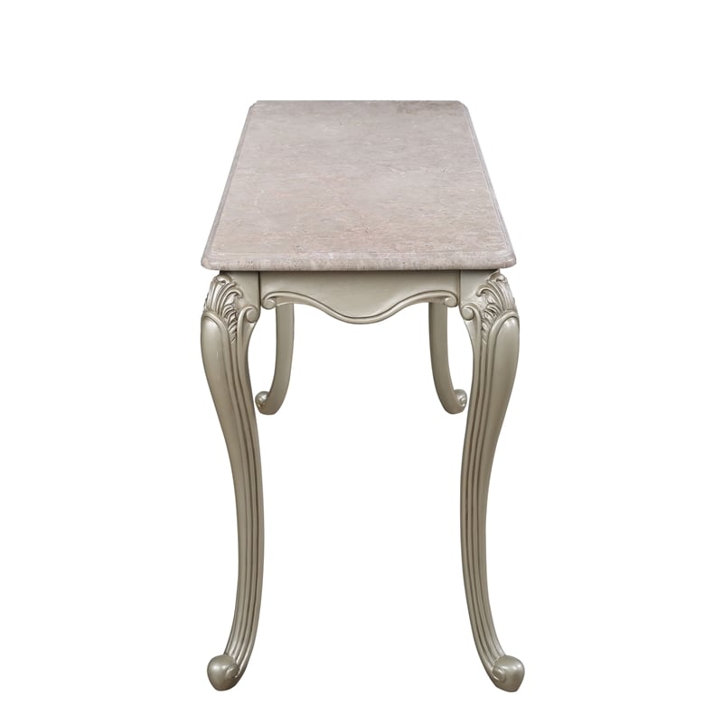 Benjara Kerra Console Table- Beige Marble- Classic Carved Champagne 58
