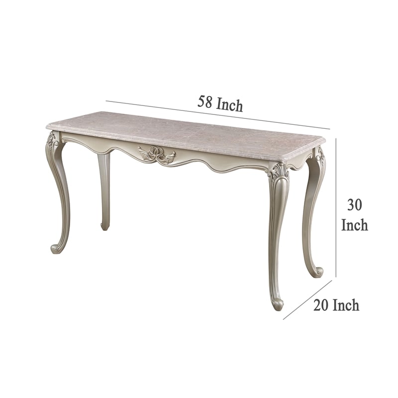 Benjara Kerra Console Table- Beige Marble- Classic Carved Champagne 58
