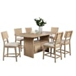 Benjara Lno 7 Piece Counter Height Dining Set- 6 Chairs- Beige Wood- Gold
