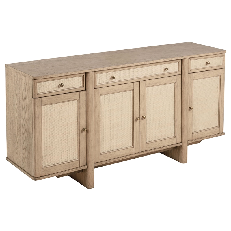 Benjara Lno 10 Piece Rectangular Dining Table Set- 8 Chairs- Sideboard- Beige