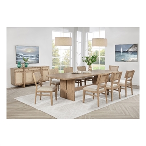 Benjara Lno 10 Piece Rectangular Dining Table Set- 8 Chairs- Sideboard- Beige