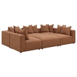 Benjara Hani 6pc Modular Sectional Sofa with Ottoman- Rich Brown- 10 Pillows