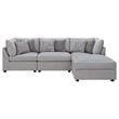 Benjara Cambia 4 Piece Modular Sectional Sofa Set w Ottoman- Gray- 6 Pillows