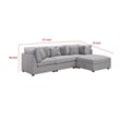 Benjara Cambia 4 Piece Modular Sectional Sofa Set w Ottoman- Gray- 6 Pillows