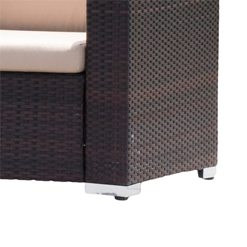 Benjara Orene Outdoor Chair Set of 2- Brown Rattan- Tan Waterproof Fabric