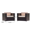 Benjara Orene Outdoor Chair Set of 2- Brown Rattan- Tan Waterproof Fabric