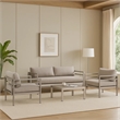 Benjara 3 Piece Sectional Fabric Upholstered Sofa Set with Table- Gray & Silver