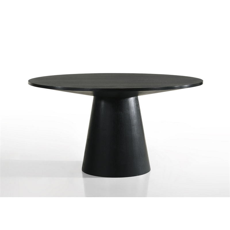 Benjara Yuvi 5 Piece Dining Table & Chair Set- Round Top- Beige Cushioned- Black