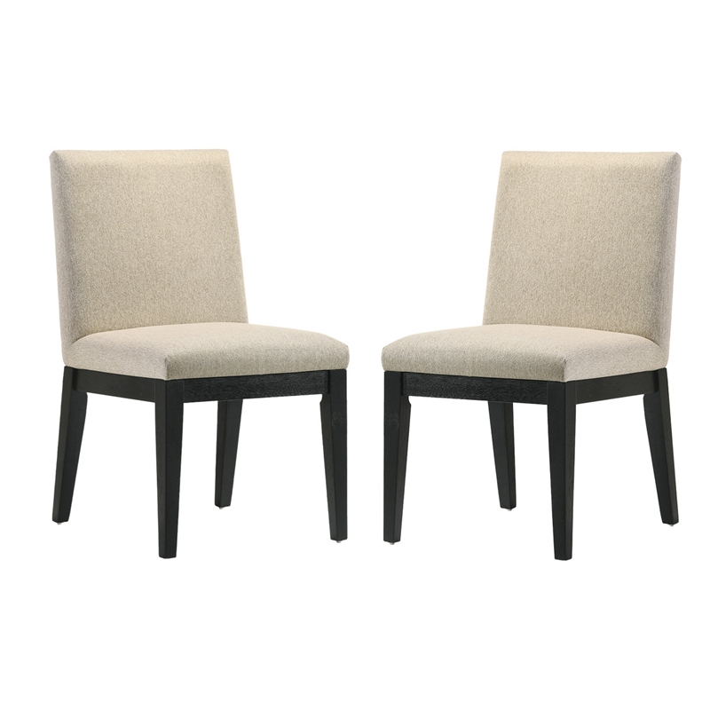 Benjara Yuvi 5 Piece Dining Table & Chair Set- Round Top- Beige Cushioned- Black