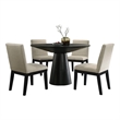 Benjara Yuvi 5 Piece Dining Table & Chair Set- Round Top- Beige Cushioned- Black