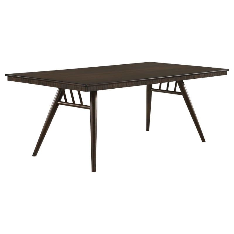 Benjara Oss 7pc Dining Table and 6 Chair Set- Fluted Apron- Gray- Walnut Brown