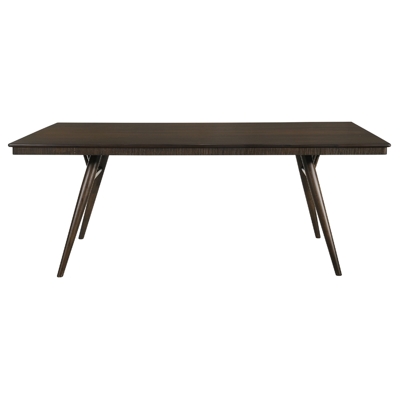 Benjara Oss 7pc Dining Table and 6 Chair Set- Fluted Apron- Gray- Walnut Brown