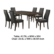 Benjara Oss 7pc Dining Table and 6 Chair Set- Fluted Apron- Gray- Walnut Brown