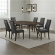 Benjara Oss 7pc Dining Table and 6 Chair Set- Fluted Apron- Gray- Walnut Brown