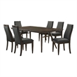Benjara Oss 7pc Dining Table and 6 Chair Set- Fluted Apron- Gray- Walnut Brown